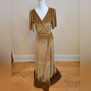 Baltic Born Velvet Wrap Dress in Gold, Small, Meghan
